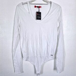 n:philanthropy White Asymmetrical Cutout Long Sleeve‎ Bodysuit Size Small NWT